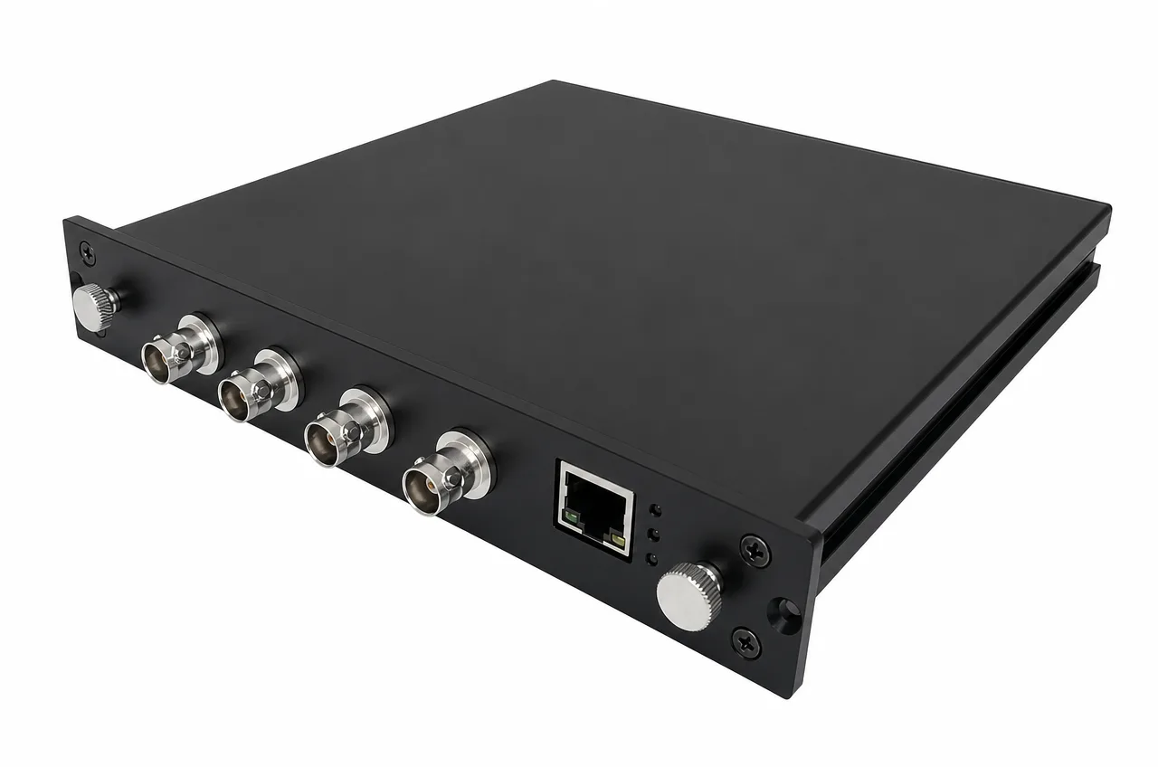 GJB289A（1553B）总线模块插卡，正面 4 路 BNC 接口与千兆以太网口